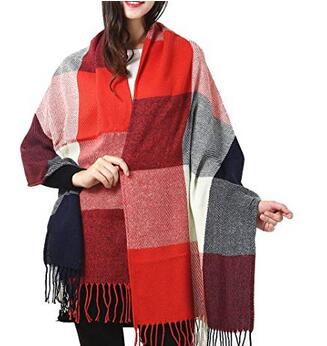 Sodynee Warm Women's Fashion Long Shawl Big Grid Winter Warm Lattice Large Scarf 